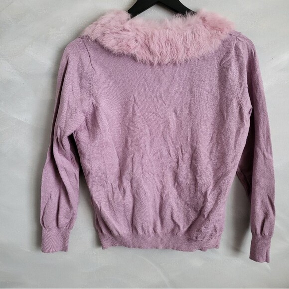 Worthington Lavender Purple faux fur Collar Button Close Cardigan Size L - Picture 11 of 16